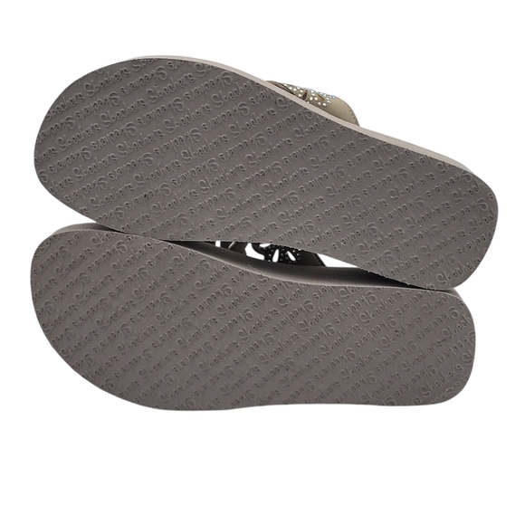 Skechers Vinyasa Pretty Thang Sandals Size 8 Taupe Iridescent Rhinestones Wedge - Picture 7 of 8